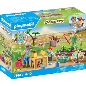 PLAYMOBIL Country 71443 Idyllische moestuin bij de grootouders, inclusief bloembed, gieter en tuingereedschap, leuk fantasierijk rollenspel, duurzaam speelgoed voor kinderen vanaf 4 jaar