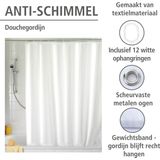 Antischimmel Douchegordijn - Uni White - Polyester - Inclusief 12 Ophangringen