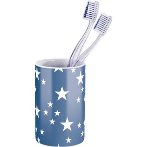 WENKO Tandenborstelbeker Stella Blue - tandenborstelhouder voor tandenborstel en tandpasta, keramiek, 6,5 x 11 x 6,5 cm, donkerblauw
