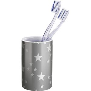 WENKO Tandenborstelbeker Stella Grey - tandenborstelhouder voor tandenborstel en tandpasta, keramiek, 6,5 x 11 x 6,5 cm, grijs