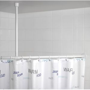 WENKO Plafondsteun voor douche- en badkuipstangen, voor stangen met Ø 2/2,5 cm, om te boren - incl. bevestigingsmateriaal, roestvrij en duurzaam aluminium, 57 cm lengte, wit