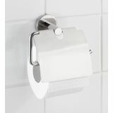 WENKO Bosio Toiletpapierhouder met deksel, glanzend roestvrij staal, met deksel, roestvrij staal, 15 x 13,5 x 7 cm, glanzend