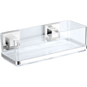 Vacuum-Loc® Wandablage Quadro Edelstahl, Befestigen ohne bohren, Silber glänzend, Edelstahl rostfrei glänzend, Kunststoff (abs) chrom, Polystyrol