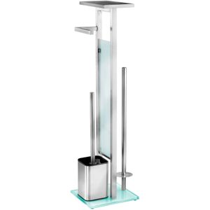 WENKO Debar Toiletset met opbergruimte van roestvrij staal – toiletborstelhouder, roestvrij staal, 21 x 70,5 x 18 cm, satijn