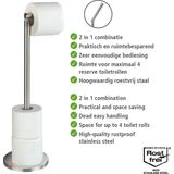 WENKO - Toiletrolhouder 2-in-1 - RVS Mat - Staand - Ruimtebesparend