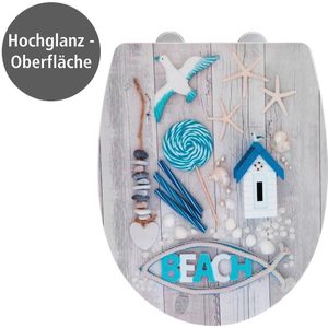 Premium WC-Sitz Beach High Gloss, Thermoplast, Mehrfarbig, Thermoplast mehrfarbig, Edelstahl rostfrei silber matt, Edelstahl rostfrei silber matt
