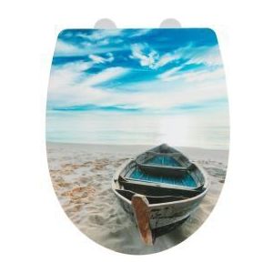 WENKO Wc-bril Boat met hoogglanzend oppervlak, wc-bril met softclosemechanisme, Fix Clip, thermoplast, 36,5 x 45 cm, meerkleurig