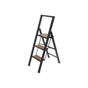 WENKO Lichte aluminium trapladder met 3 treden voor 75 cm hogere stand, antislip XXL-treden, design vouwladder met 44 x 127 x 5,5 cm in zwart, TÜV Süd gecertificeerd