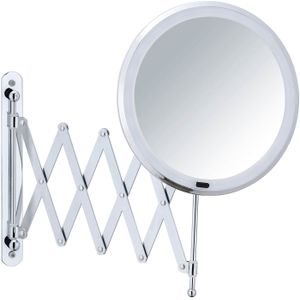 WENKO Barona Telescopische led-wandspiegel met ledverlichting, make-upspiegel met uittrekbare arm (55 cm), in hoogte verstelbaar, touch-functie, USB of accu, Ø 20 cm