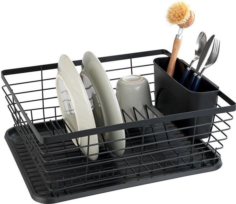 Wenko - Afdruiprek - Zwart - Gepoederd Metaal - Met Lekbak