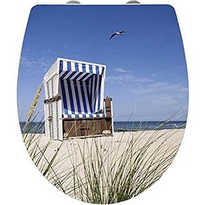 Premium WC-Sitz Hochglanz Acryl Strandkorb, aus antibakteriellem Duroplast, Absenkautomatik, Fix-Clip Hygiene Befestigung, Mehrfarbig, Duroplast