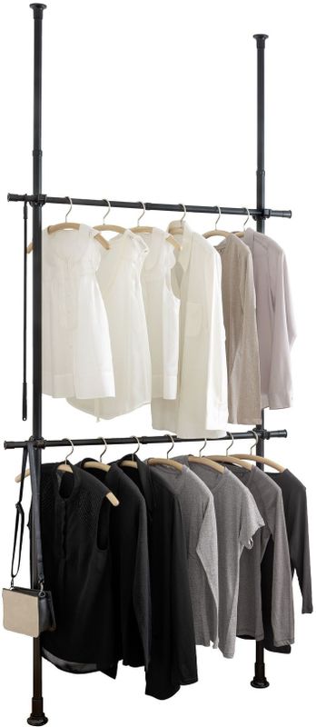 Teleskop-Garderobensystem Herkules Basic Schwarz, verstellbares Ordnungssystem, Garderoben-System, Schwarz, Stahl schwarz, Kunststoff (abs) schwarz,