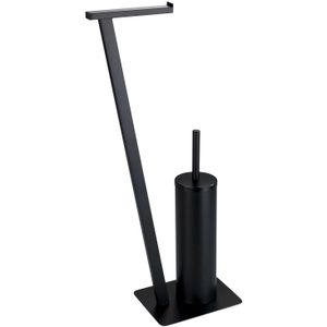 WENKO Toiletbutler Lirio zwart mat – Toiletrolhouder en Toiletborstel met houder