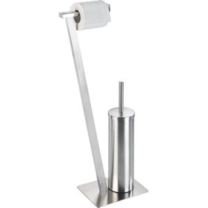 WENKO Toiletbutler Lirio RVS mat – Toiletrolhouder en Toiletborstel met houder