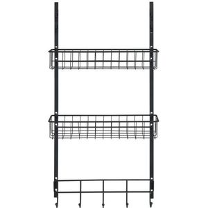 Deurrek - Zwart - Gepubliceerd Metaal - Met 2 Opbergmanden en 5 Haken