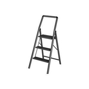 WENKO Aluminium vouwladder Compact 3-traps donkergrijs, lichte en antislip huishoudladder, veiligheidsstaande ladder
