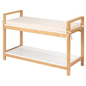 WENKO Schoenbank met zitkussen Finja, Scandi Chic schoenenrek met zitvlak, moderne schoenenkast en zitbank van hoogwaardig, duurzaam bamboe, gecombineerd met MDF, 90 x 55 x 34 cm, wit/naturel