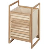Wenko - Wäschekorb aus Holz mit Stoffsack acina, 56 l