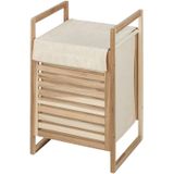 Wenko - Wäschekorb aus Holz mit Stoffsack acina, 56 l
