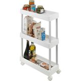 WENKO Slanke trolley met wieltjes, keukenservies, keukenservies, keukenservies, kruidenrek, aluminium/PP roestvrij staal, 18 x 80 x 45 cm, wit/zilver