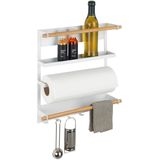 Keukenrek - Wit - Bruine Staven - Zwarte Magneet - 33x8x34 cm