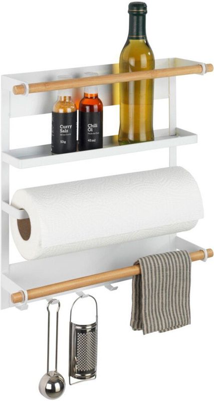 Keukenrek - Wit - Bruine Staven - Zwarte Magneet - 33x8x34 cm