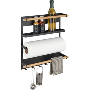 WENKO - Magna - Keukenrek - Zwart - Metaal/Bamboe - Magnetisch