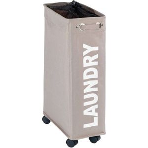 ALM Living Wasmand Op Wielen – Was Trolley 110L – Ronde Wasmand Met Stalen Frame En Uitneembare Zak 4 Wielen Met 2 Remmen Creme Zilver
