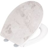 Wc-bril White Marble, robuuste toiletbril van antibacterieel duroplast met softclosemechanisme & roestvrije Fix Clip roestvrij staal hygiënebevestiging, wc-deksel met reliëf-oppervlak, 38 x 44,5 cm