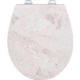 Wc-bril White Marble, robuuste toiletbril van antibacterieel duroplast met softclosemechanisme & roestvrije Fix Clip roestvrij staal hygiënebevestiging, wc-deksel met reliëf-oppervlak, 38 x 44,5 cm