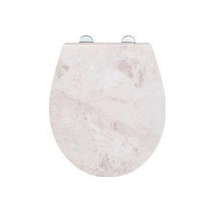 Wc-bril White Marble, robuuste toiletbril van antibacterieel duroplast met softclosemechanisme & roestvrije Fix Clip roestvrij staal hygiënebevestiging, wc-deksel met reliëf-oppervlak, 38 x 44,5 cm