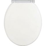 Wenko Wc-bril Morra, toiletbril met doorlopende scharnier en softclosemechanisme van meervoudig gelakt FSC®-gecertificeerd MDF, wc-deksel met Fix-Clip Hygiënebevestiging, 35 x 42 cm, wit mat