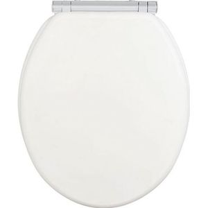 Wenko Wc-bril Morra, toiletbril met doorlopende scharnier en softclosemechanisme van meervoudig gelakt FSC®-gecertificeerd MDF, wc-deksel met Fix-Clip Hygiënebevestiging, 35 x 42 cm, wit mat