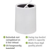 WENKO - Atri - Afvalemmer - Wit - 6 Liter met Swingdeksel en Binnenemmer