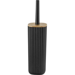 WENKO Rotello Gesloten toiletborstelhouder van hoogwaardig kunststof met bamboedeksel en groefstructuur, Ø 10 x 36 cm, met toiletborstel, verwisselbare borstelkop
