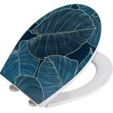 Wc-bril Big Leaves, robuuste toiletbril van antibacterieel duroplast met softclosemechanisme en roestvrijstalen bevestigingsclip, hygiënische bevestiging, wc-deksel met reliëf-oppervlak, 38 x 44,5 cm