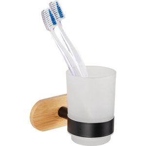 Wenko - Orea - Tandenborstelbeker - Zwart Matte - Bamboe en Gesatineerd Glas