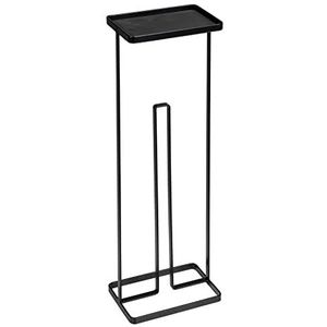 WENKO Gissi 2-in-1 reserverolhouder met plank, staande toiletpapierhouder voor maximaal 3 rollen toiletpapier en een antislip gecoate plank, van zwart staal, 18 x 52 x 12 cm