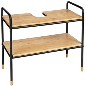 WENKO Loft wastafelmeubel met 2 planken van FSC®-gecertificeerd bamboe voor het opbergen van handdoeken/badkameraccessoires, gepoedercoat metalen frame, 70 x 60 x 33,5 cm, natuur/zwart