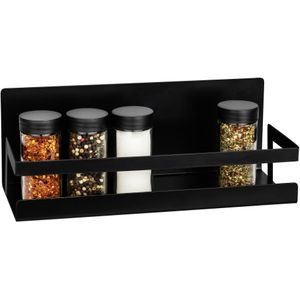 Ima Magnetisch kruidenrek met metalen rand voor het neerzetten van zoutvaatjes en barbecue-accessoires, bevestiging zonder boren, zwart outdoor keuken, 30 x 12 x 11 cm, zwart
