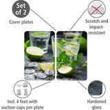Mojito - Afdekplaten - Glas - 2 Stuks - Antislipvoetjes - Lichtgrijs