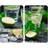 Mojito - Afdekplaten - Glas - 2 Stuks - Antislipvoetjes - Lichtgrijs