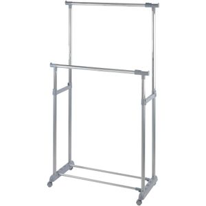 WENKO Kleiderständer "Modell Twin Bars", Garderobenständer mit 2 Stangen, höhenverstellbar, mit 4 Rollen
