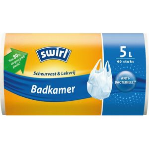 Witte Vuilniszak - Handvat - 40 Zakken - 5 Liter - HDPE - 33cm x 36cm (Swirl Pedaalemmerzakken Badkamer Scheurvast & Lekvrij)