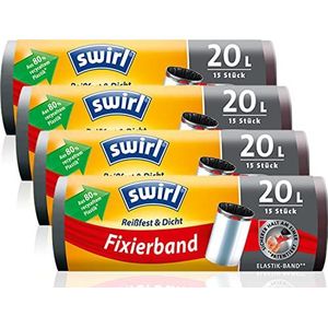 Swirl 216595 20 l fixeertape vuilniszakken 4x15, zwart, 15 stuk (4er Pack)