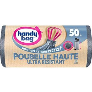 Handy Bag - Hoge vuilniszakken met verschuifbare handgrepen 50L x 10 zakken - Ultra Protection-technologie: frame en folie met drievoudige dikte - Maximale afdichting - 100% gerecycled plastic