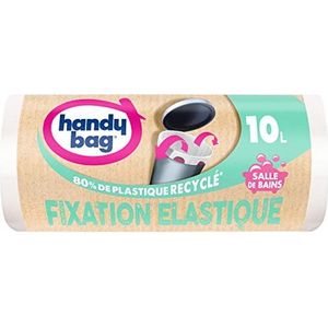 Handy Bag - Afvalzakken voor badkamer met elastische bevestiging 10L x 15 zakken - Speciaal voor kleine vuilnisbakken - Houdt de zak op zijn plaats - Maximale afdichting - Lekvrije bodem - 100%