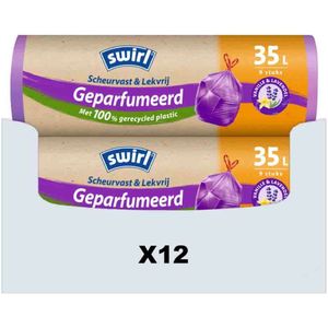 12x Swirl Pedaalemmerzakken Geparfumeerd Vanille & Lavendel met Trekband 35 liter 9 stuks