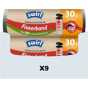 Grijze Vuilniszak - Fixeerband - 90 Zakken - 30 Liter - LDPE - 47cm x 78cm (Swirl Pedaalemmerzakken)