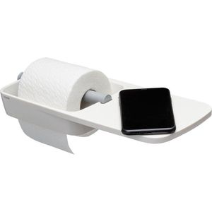 Tiger Tess - Wc rolhouder met planchet - Toiletrolhouder met zelfklevend 3M tape - Zonder boren - Wit / Lichtgrijs